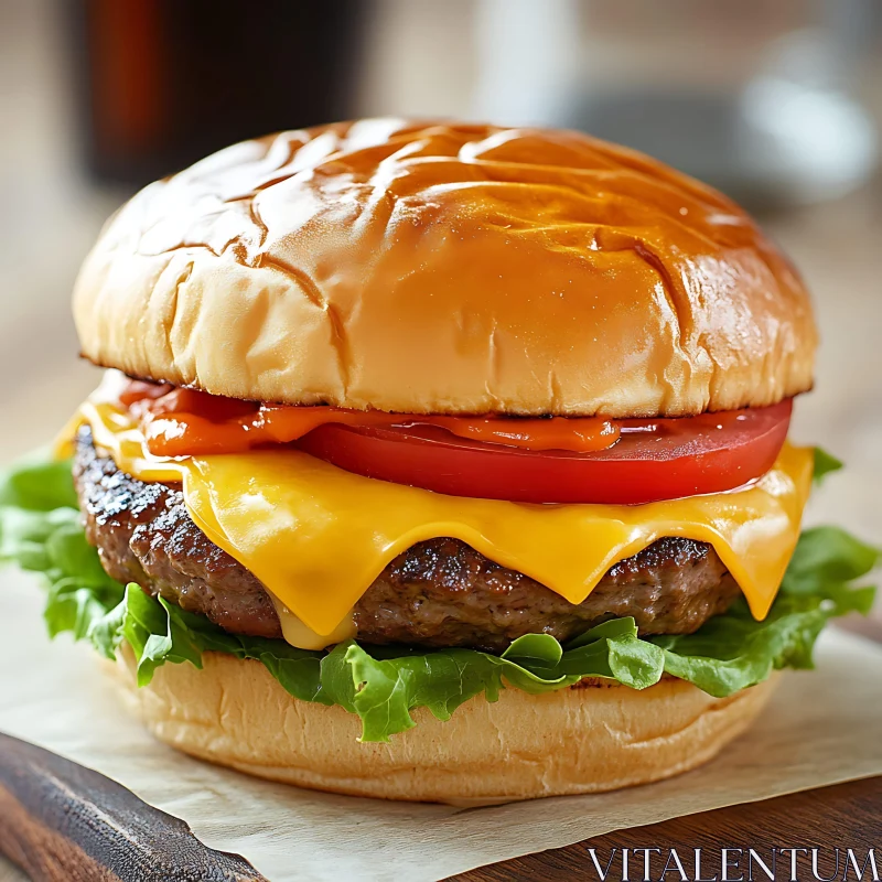 Gourmet Burger with Lettuce, Tomato, and Cheese AI Image