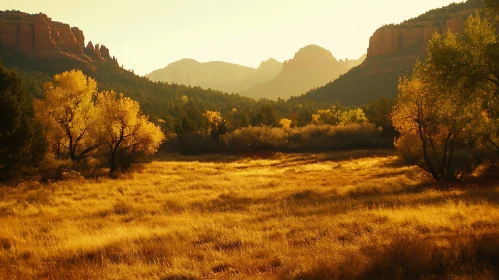 Autumnal Field at Mountain's Edge