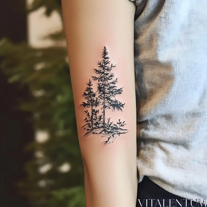 Black Ink Tree Tattoo on Forearm AI Image