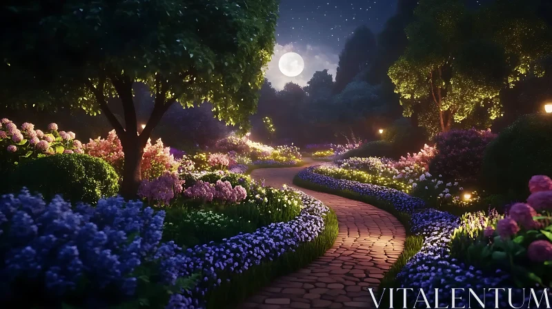 AI ART Moonlit Blossoms in a Tranquil Garden