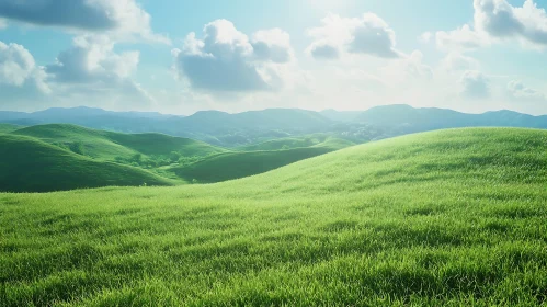 Rolling Green Hills Under Blue Sky