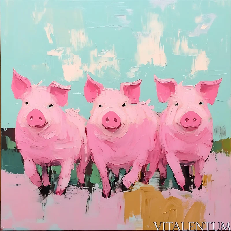 AI ART Impressionistic Pigs on the Farm