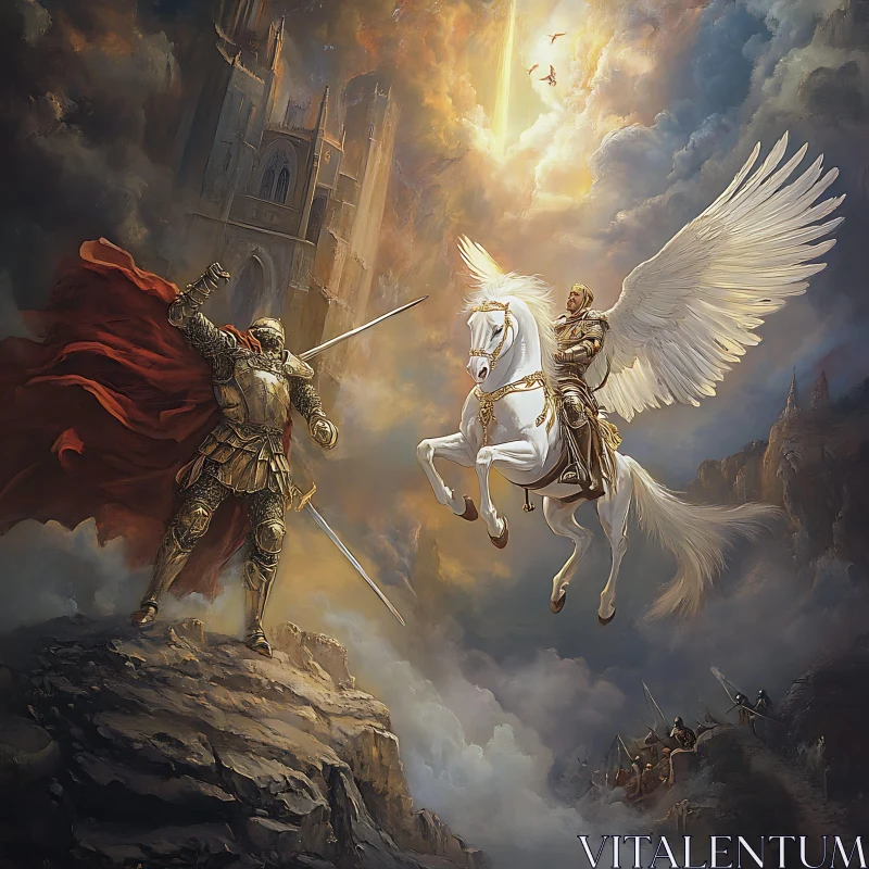 AI ART Fantasy Battle Scene: Knight on Pegasus