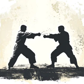 Monochrome Karate Fighters in Action