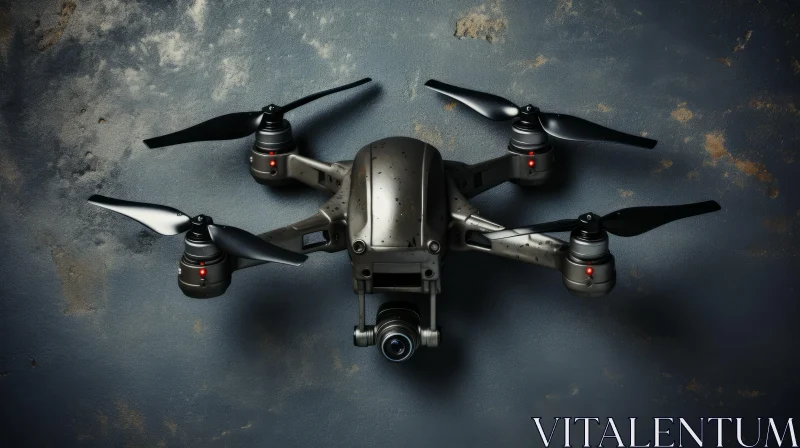 Dark and Gritty Quadcopter Drone Against a Grey Wall Background AI Image