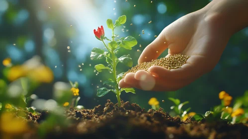 Hand Sowing Seeds for Plant Growth