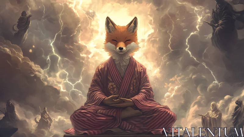 AI ART Meditative Fox Amidst the Clouds