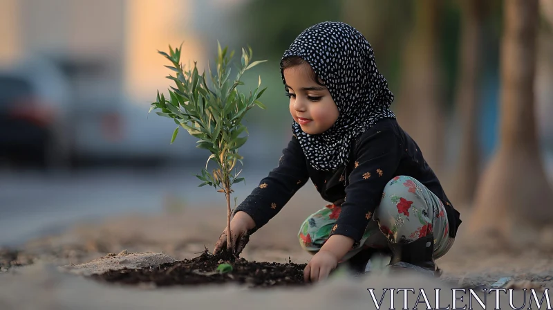 Girl Planting Tree AI Image