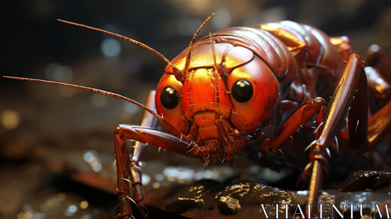 Mesmerizing Image of Orange Cockroach with Big Eyes in Dark Environment AI Image