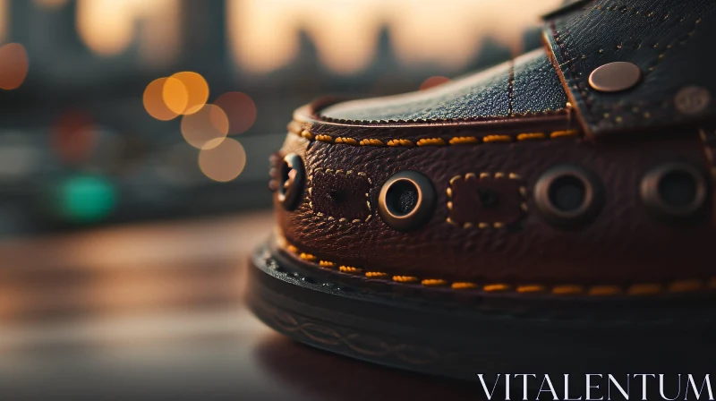 Mysterious Brown Leather Shoe at Sunset Cityscape AI Image
