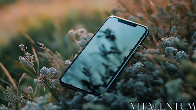 AI ART Phone in Field: A Blend of Tech and Flora