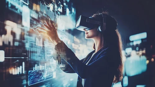 Woman Interacting with VR Digital Interface