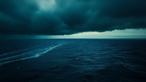 Moody Ocean Under Thick Storm Clouds