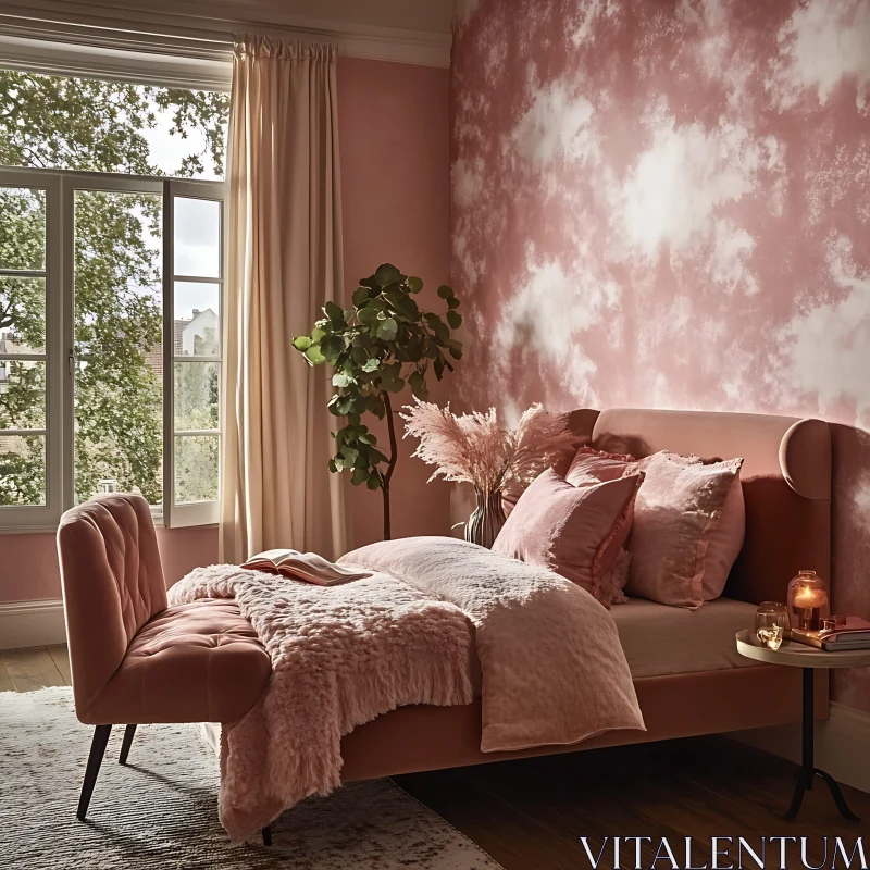 AI ART Soft Pink Hues Bedroom