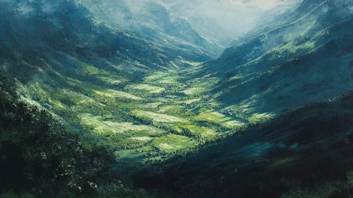 Lush Green Valley Landscape Art