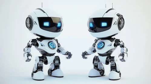 Pair of Cute White Robots