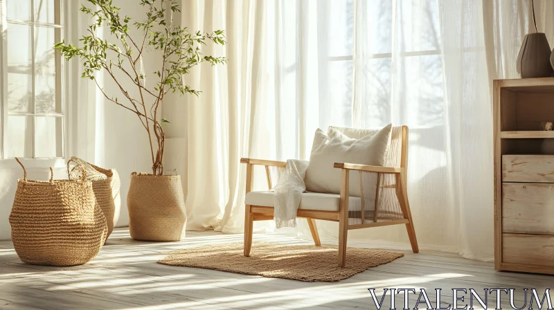 Sunlit Interior Design with Natural Elements AI Image