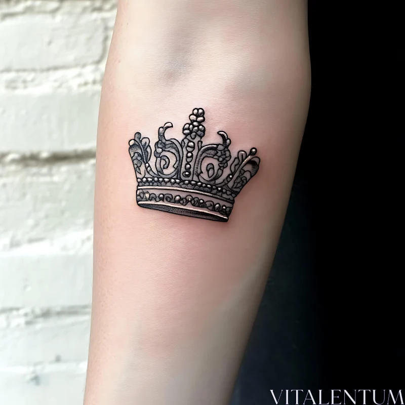 Intricate Black Ink Crown Tattoo AI Image