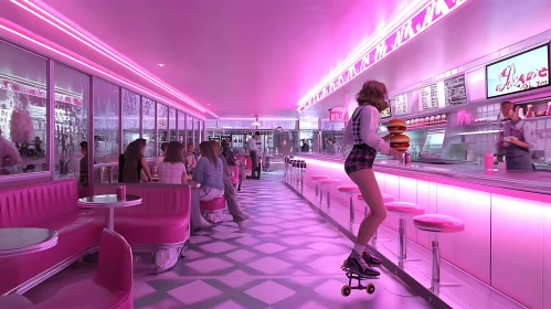 Retro Diner with Skateboarder