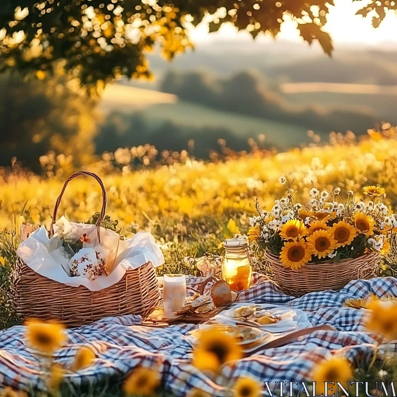 AI ART Summer Picnic with Sunflowers and Treats