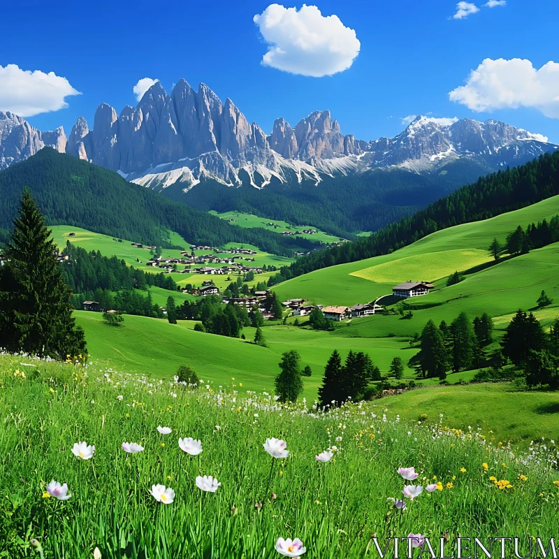 Lush Green Valley and Mountain Peaks AI Image