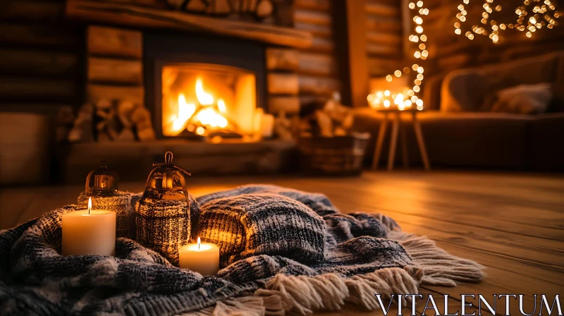 Warm Interior with Candles and Fire AI Image