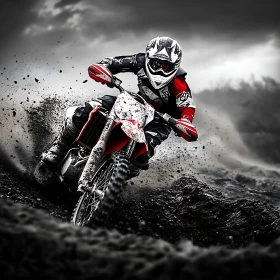 Dirt Bike Rider in Monochrome Landscape