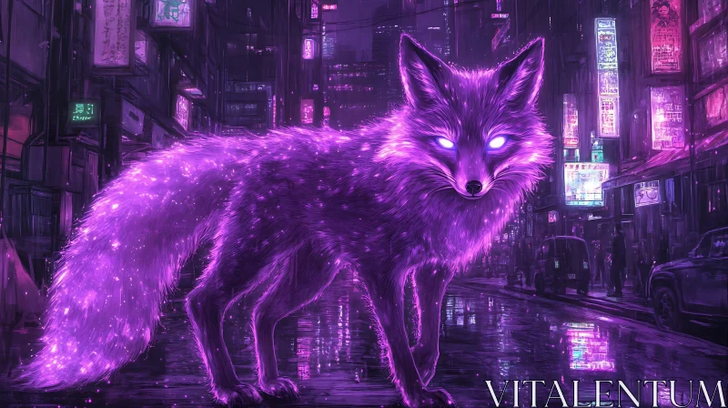 Glowing Fox on City Street AI Image