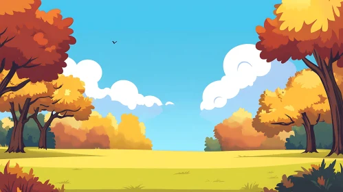 Serene Autumnal Cartoon Scene