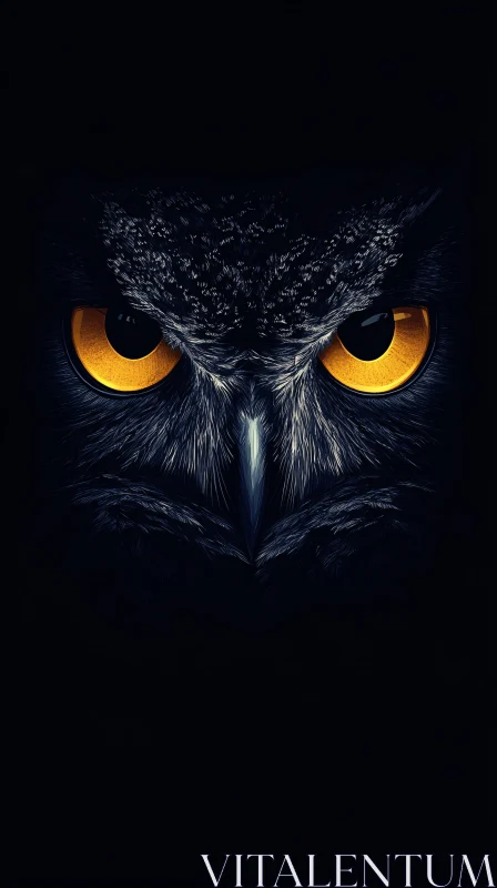 Owl's Mesmerizing Eyes in the Dark AI Image