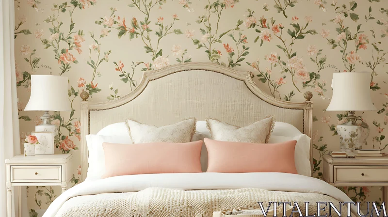 Vintage Bedroom Interior with Pink Accents AI Image