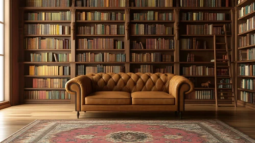 Vintage Library Room with Bookshelf