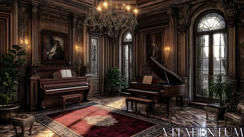 Ornate Interior with Grand Pianos AI Image