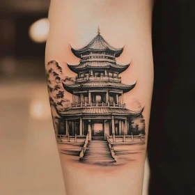 Intricate Pagoda Tattoo Art