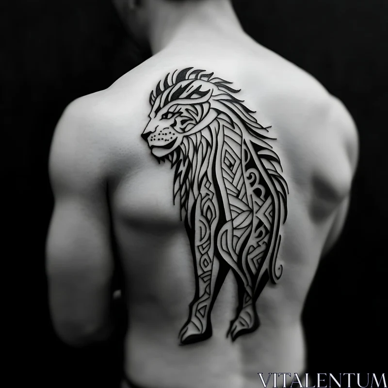 Detailed Lion Blackwork Body Art AI Image