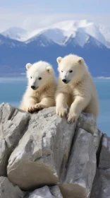 Captivating Image of Polar Bear Cubs amidst Snowy Mountains