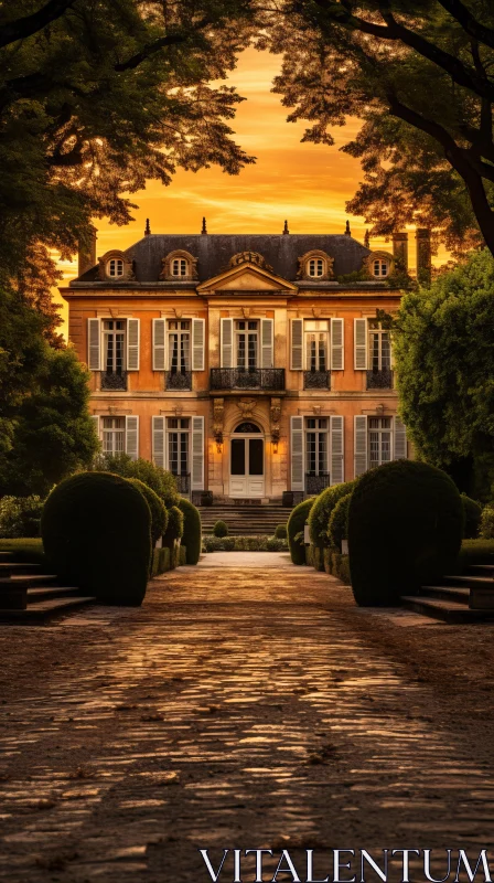 Captivating Sunset Scene of a Grandiose House in the Countryside AI Image