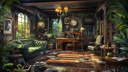 Antique Room with Green Plants