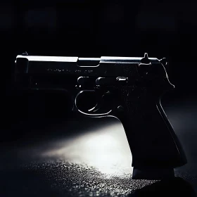 Sleek Metallic Pistol in Low Light