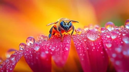 Macro Image of Bee on Vibrant Pink Flower