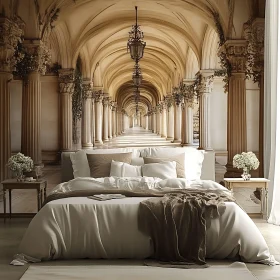 Bedroom Interior with a Grand Hallway View