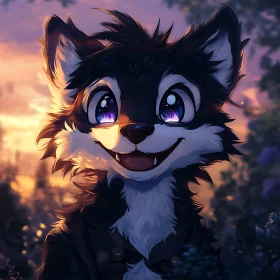Cartoon Wolf Smiling in Twilight