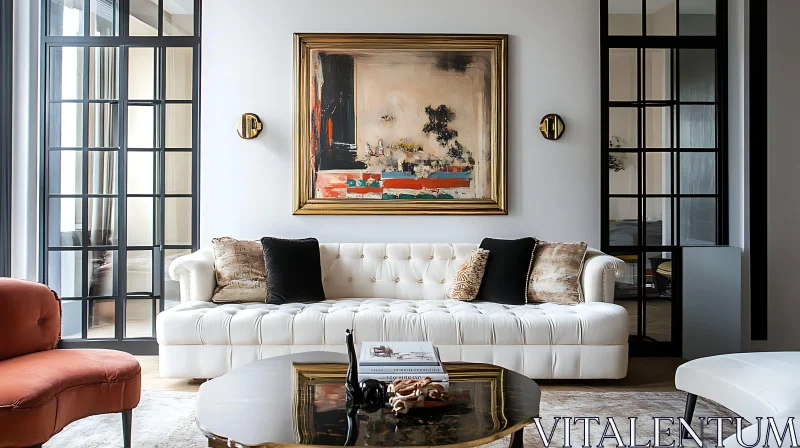 Stylish Living Room with Abstract Art AI Image