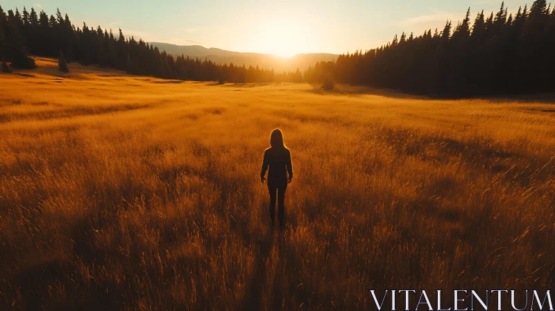 Woman in Golden Field at Sunset AI Image