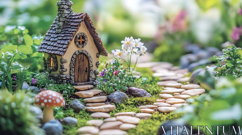 Miniature Cottage in a Dreamy Garden AI Image