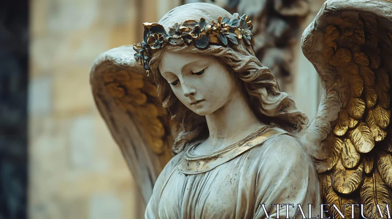 AI ART Serene Angel Sculpture with Golden Wings