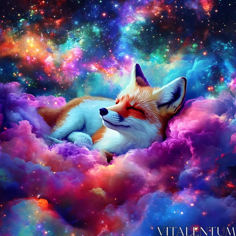 Fox Dreaming in the Nebula AI Image