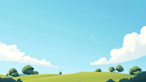 Peaceful Green Field and Blue Sky