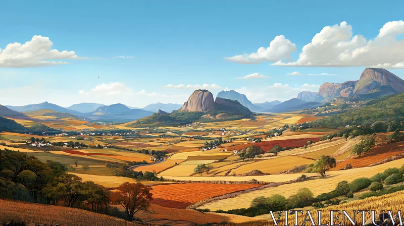 AI ART Golden Fields and Distant Mountains