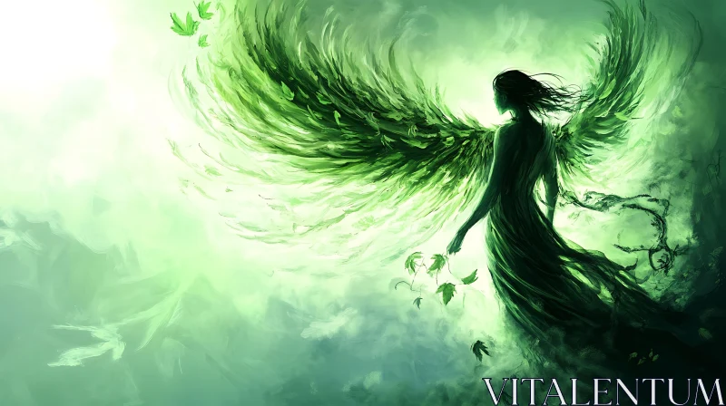 AI ART Green Angel with Wings